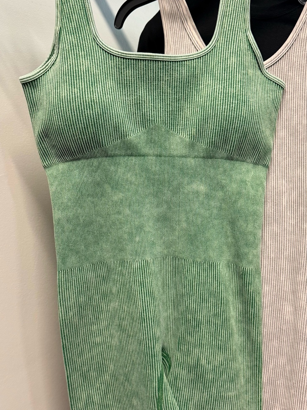 Ribbed Tank Jumpsuit in Dark Green